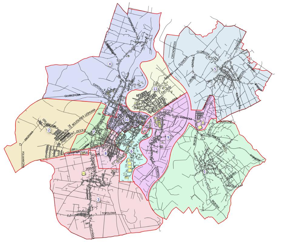 Rys. Mapa poglądowa stref budżetu obywatelskiego